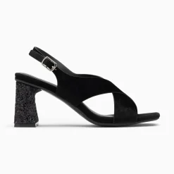 Vanessa Wu Sandales À Talon, Compensées>Sandales Milan Noires A Brides Croisees Et Talon Noir Paillete