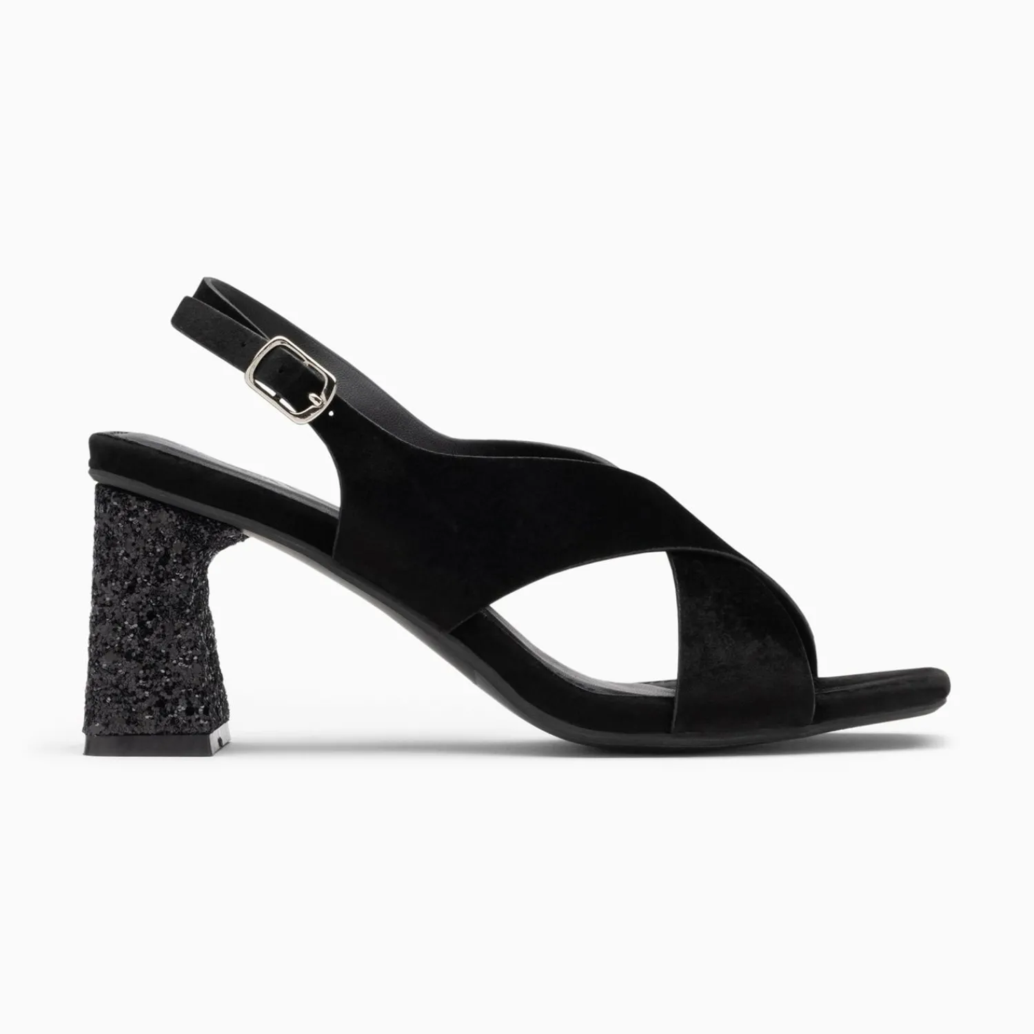 Vanessa Wu Sandales À Talon, Compensées>Sandales Milan Noires A Brides Croisees Et Talon Noir Paillete