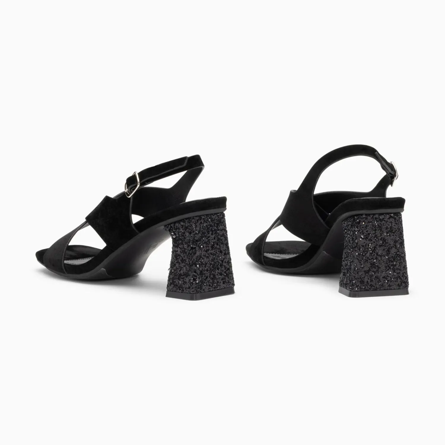 Vanessa Wu Sandales À Talon, Compensées>Sandales Milan Noires A Brides Croisees Et Talon Noir Paillete