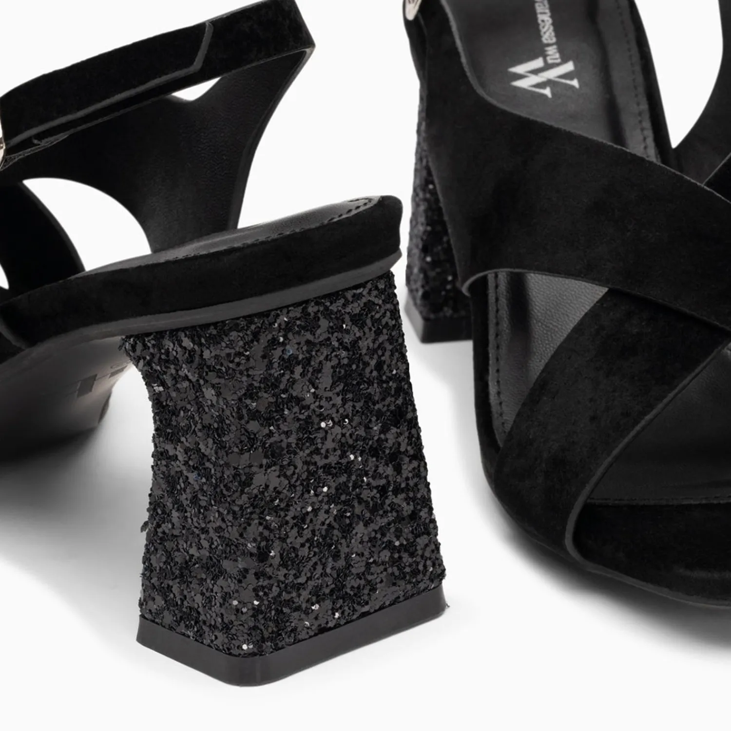 Vanessa Wu Sandales À Talon, Compensées>Sandales Milan Noires A Brides Croisees Et Talon Noir Paillete