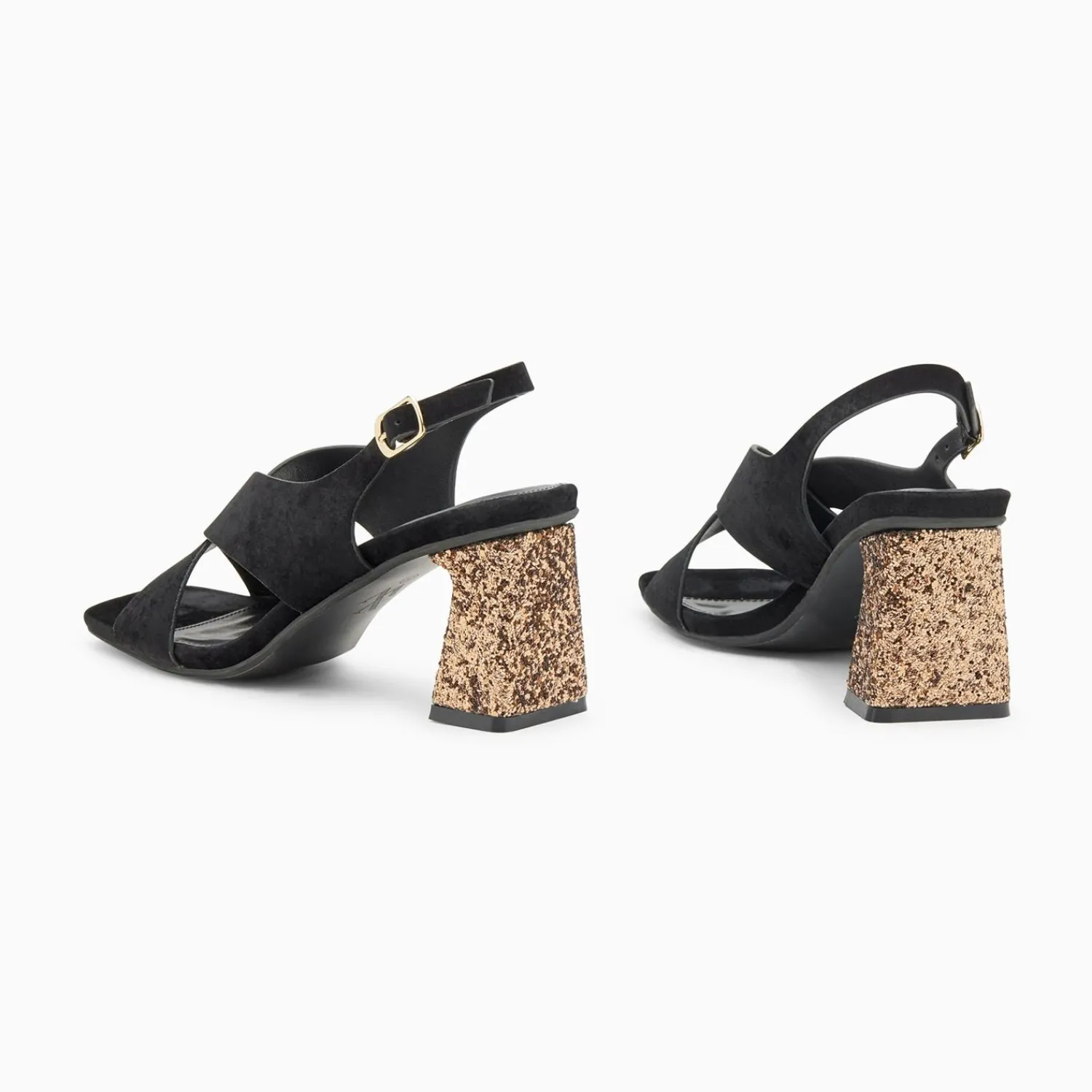 Vanessa Wu Sandales À Talon, Compensées>Sandales Milan Noires A Brides Croisees Et Talon Bronze Paillete