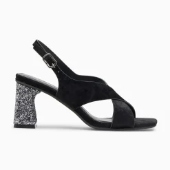 Vanessa Wu Sandales À Talon, Compensées>Sandales Milan Noires A Brides Croisees Et Talon Argent Paillete