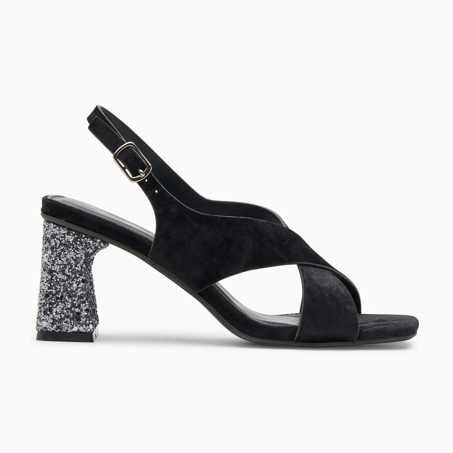 Vanessa Wu Sandales À Talon, Compensées>Sandales Milan Noires A Brides Croisees Et Talon Argent Paillete