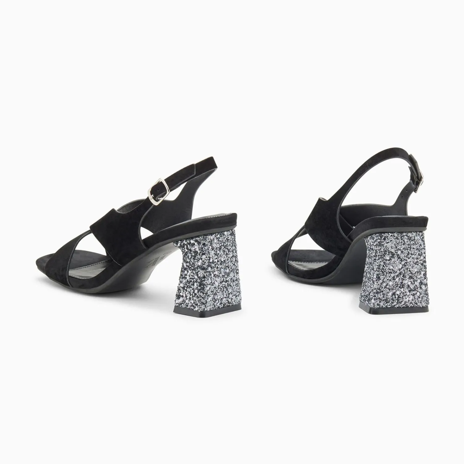 Vanessa Wu Sandales À Talon, Compensées>Sandales Milan Noires A Brides Croisees Et Talon Argent Paillete