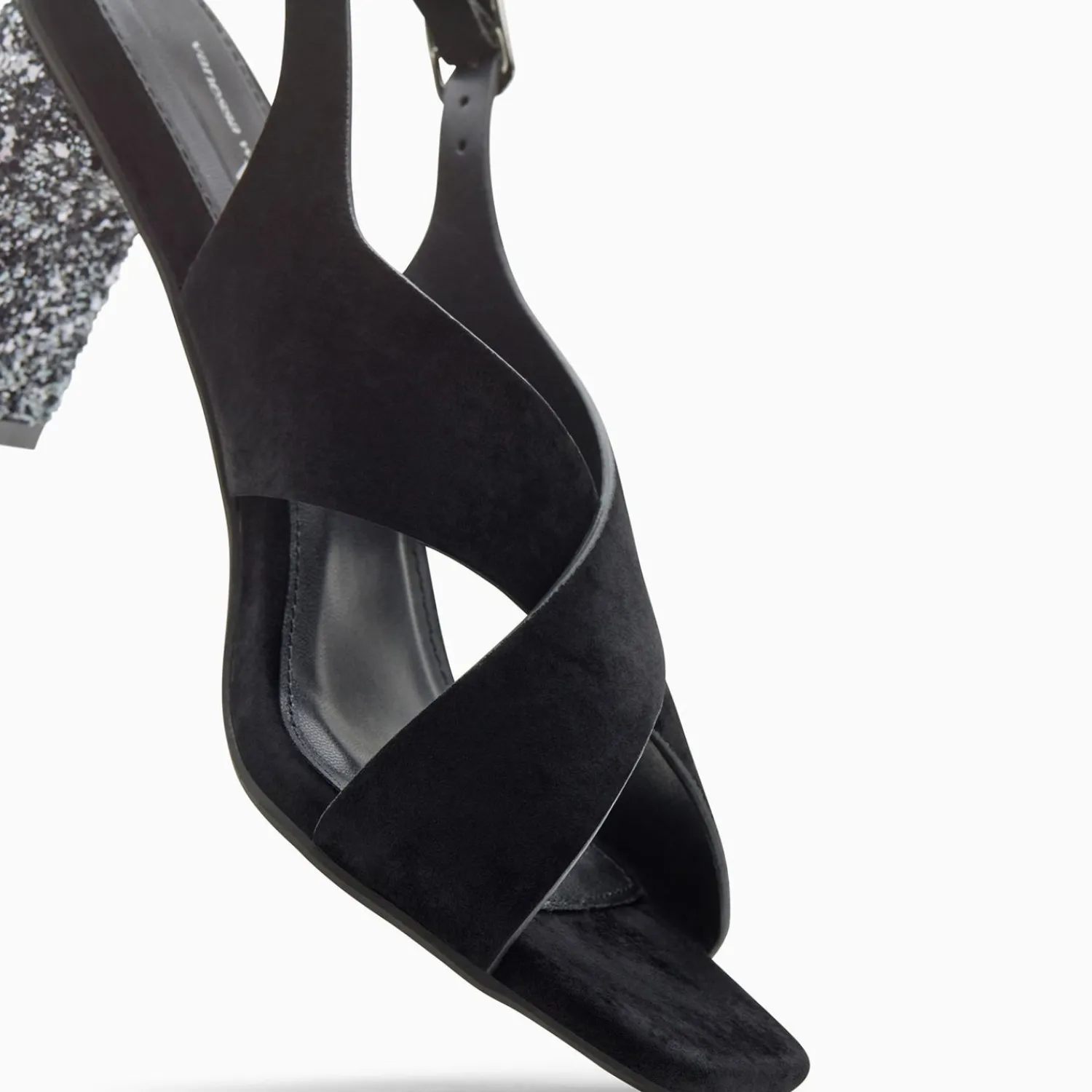 Vanessa Wu Sandales À Talon, Compensées>Sandales Milan Noires A Brides Croisees Et Talon Argent Paillete