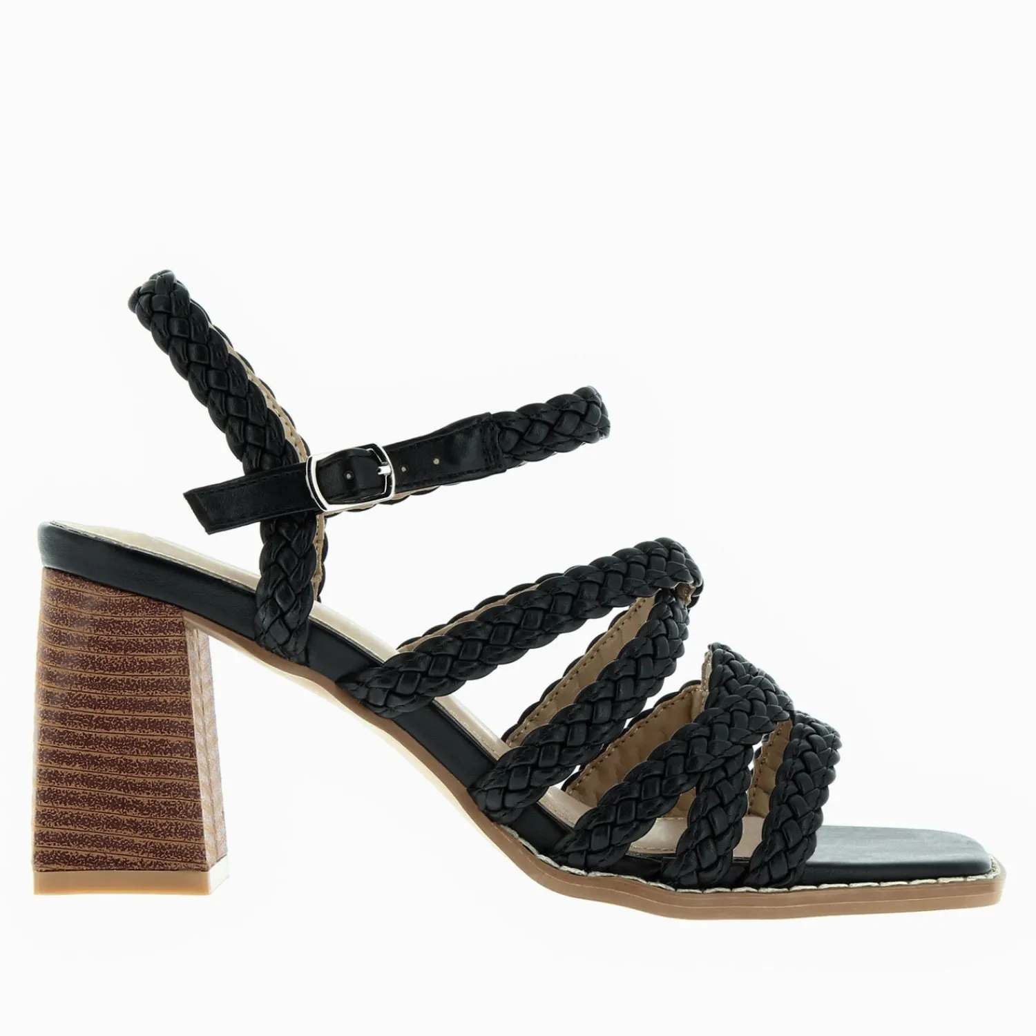 Vanessa Wu Sandales À Talon, Compensées>Sandales Miranda Noires A Multibrides Tressees Et Talon Haut