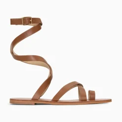 Vanessa Wu Sandales Plates>Sandales Plates Cassiopee Camel A Laniere De Cheville Trois Tours Et Passe-Pouce