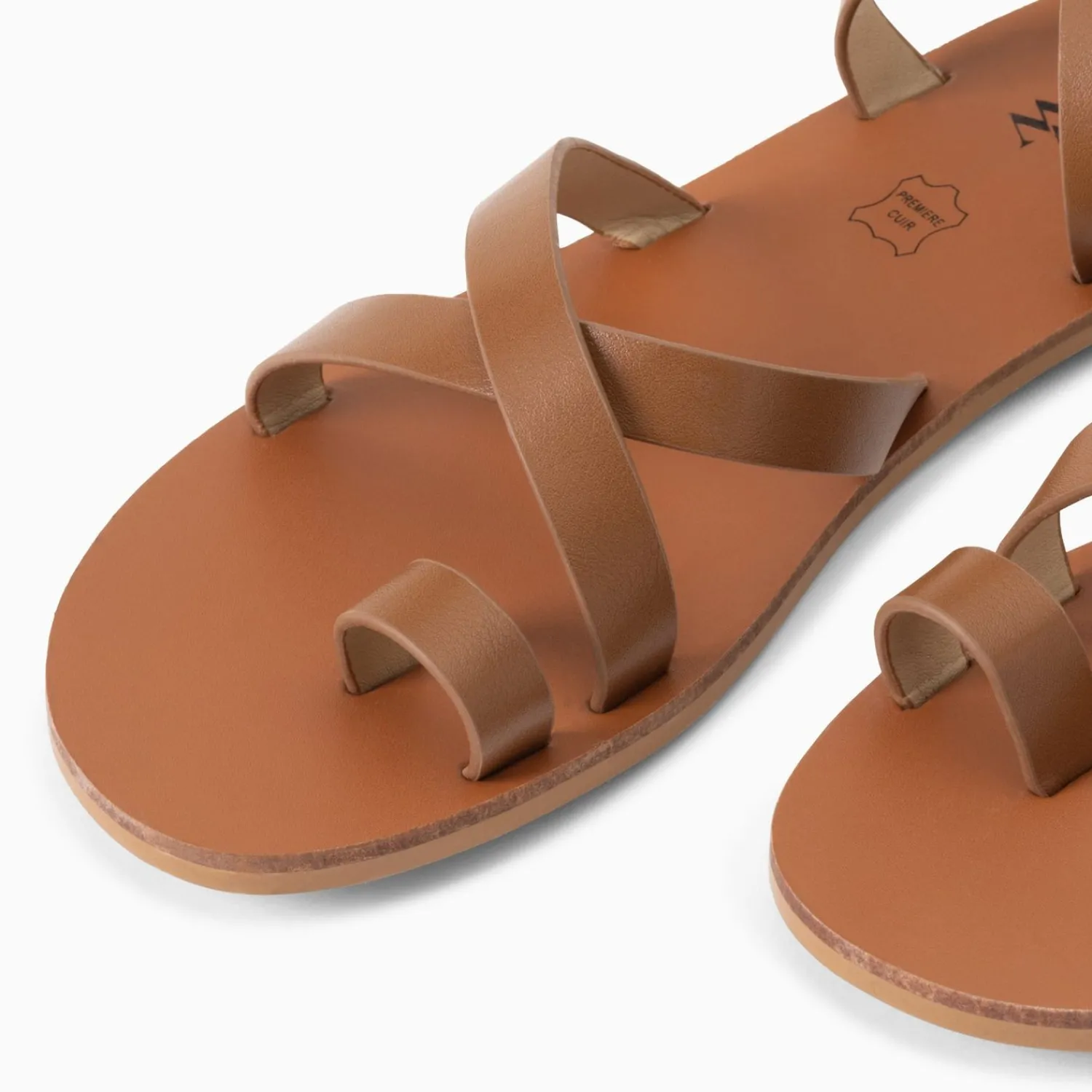 Vanessa Wu Sandales Plates>Sandales Plates Cassiopee Camel A Laniere De Cheville Trois Tours Et Passe-Pouce