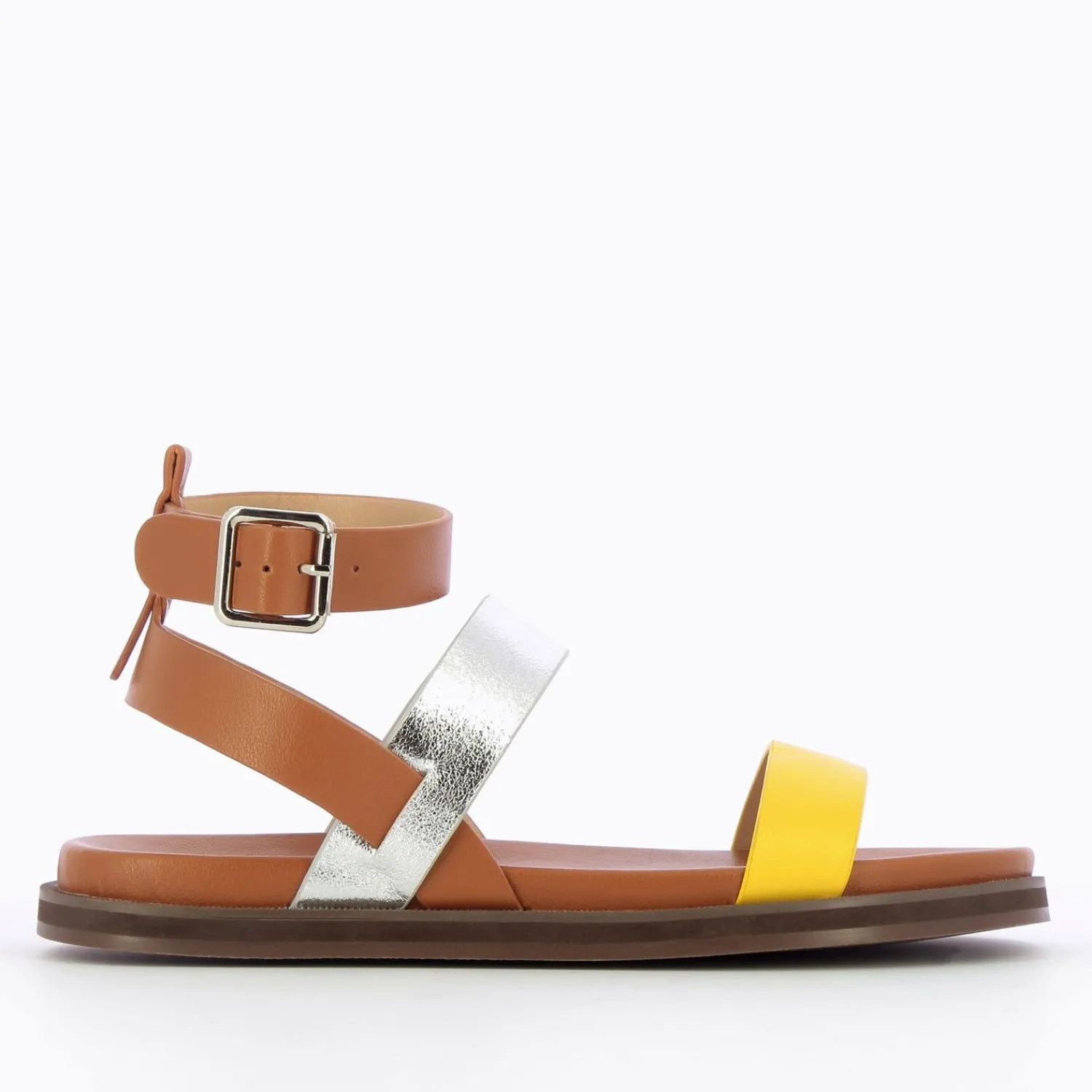 Vanessa Wu Sandales Plates>Sandales Plates Ninon Camel A Brides Argent Et Jaune