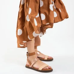 Vanessa Wu Sandales Plates>Sandales Plates Ninon Camel A Brides Rose Gold Et Rose Pale