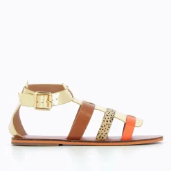 Vanessa Wu Sandales Plates>Spartiates Laurine Or Et Camel A Bride Orange